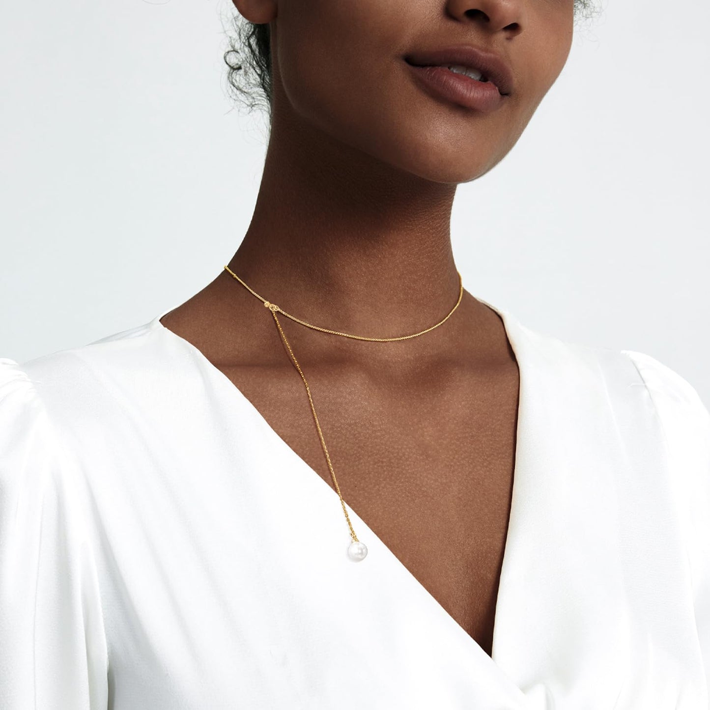 Zeffy Long Pearl Necklaces Dainty Gold Pearl Lariat Necklace Prom Drop Dangle Adjustable Necklace Trendy Simple Pearl Choker Y-Shaped Chain Wedding Women's Jewelry Set Gift