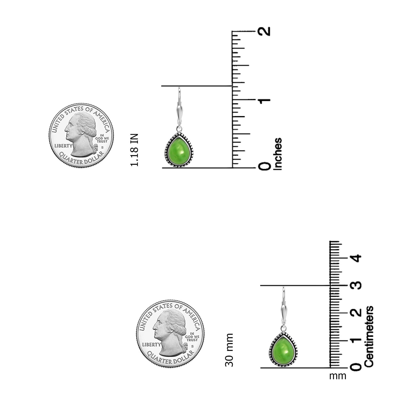 LeCalla 925 Sterling Silver Teardrop Leverback Earrings for Women | Antique Pear Shaped Green Jade Dangle Earrings 30MM