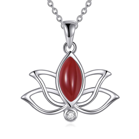 YFN Lotus Flower Necklace Sterling Silver Red Agate Lotus Pendant Lotus Jewelry Gifts for Women
