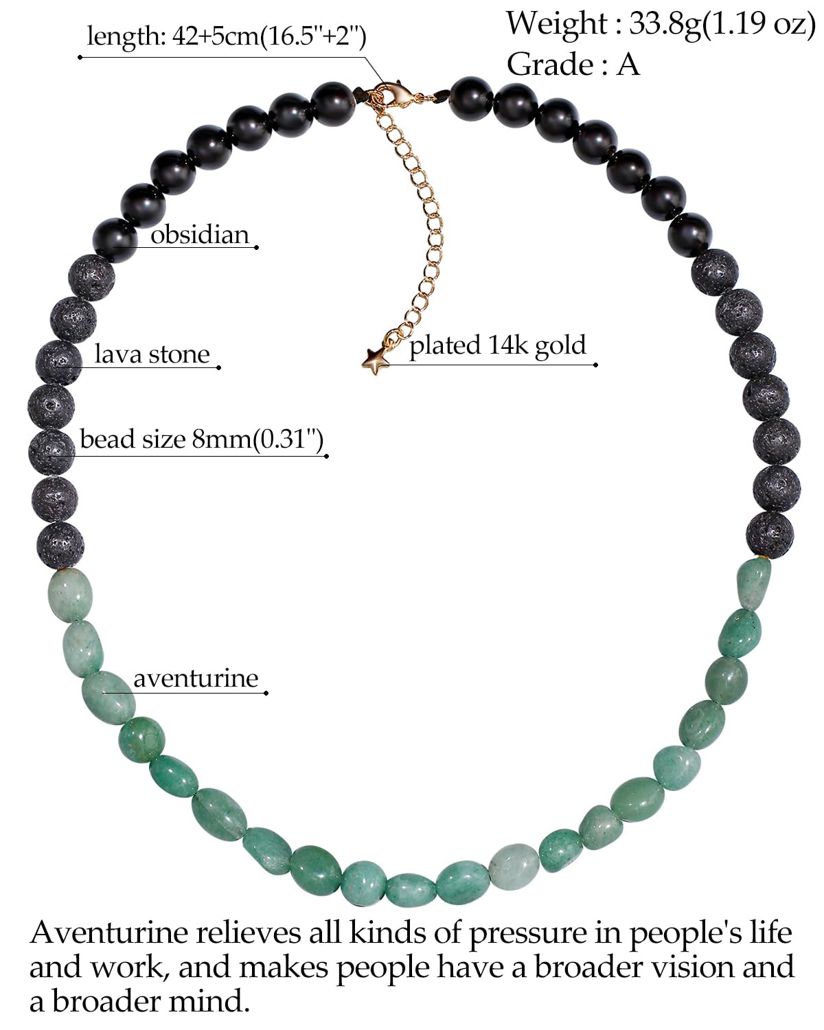 Jewever Triple Protection Obsidian/Lava Stone/Gemstones Necklace Essential Oil Diffuser Necklaces for Women Spiritual Aromatherapy Choker Relieve Anxiety Jewelry Gifts (Aventurine)