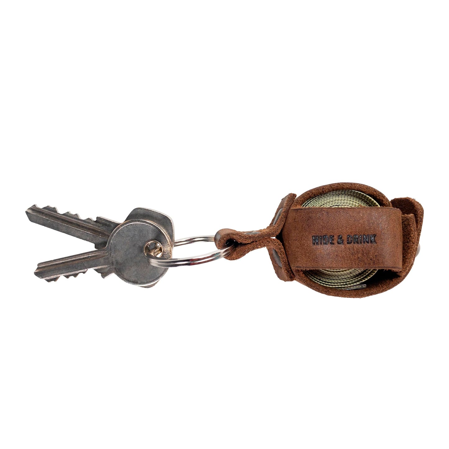 Hide & Drink, Leather Measuring Tape Holder Keychain, Key Ring Organizer, Tailor Accessories, Handmade Includes 101 Year Warranty :: Bourbon Brown