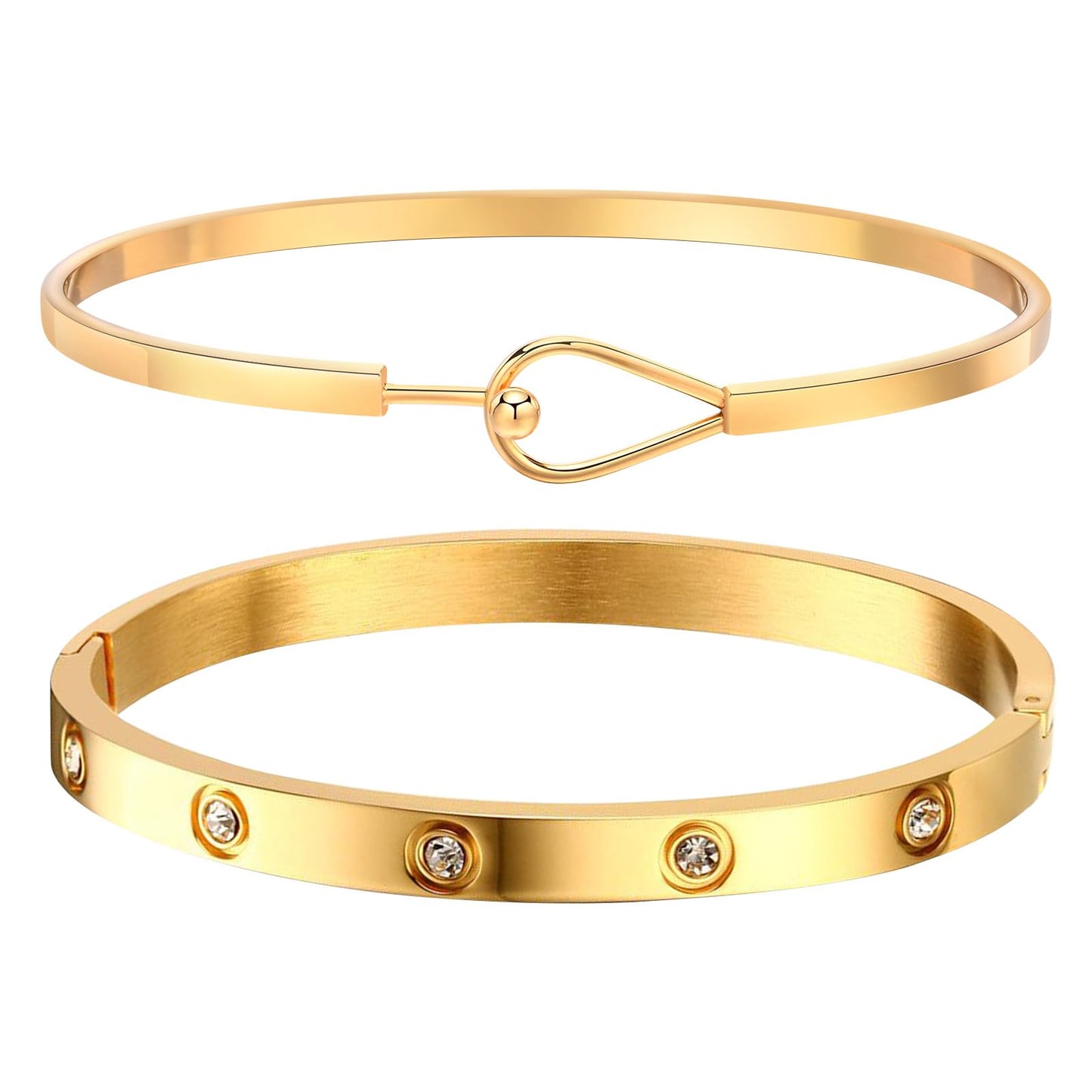 MPRAINBOW Gold Bracelets for Women, 2Pcs 18K Gold Plated Cubic Zirconia Bangle Crystal Friendship Bracelet Jewelry,Wedding Party Christmas Birthday Gift for Girlfriend Sister Daughter