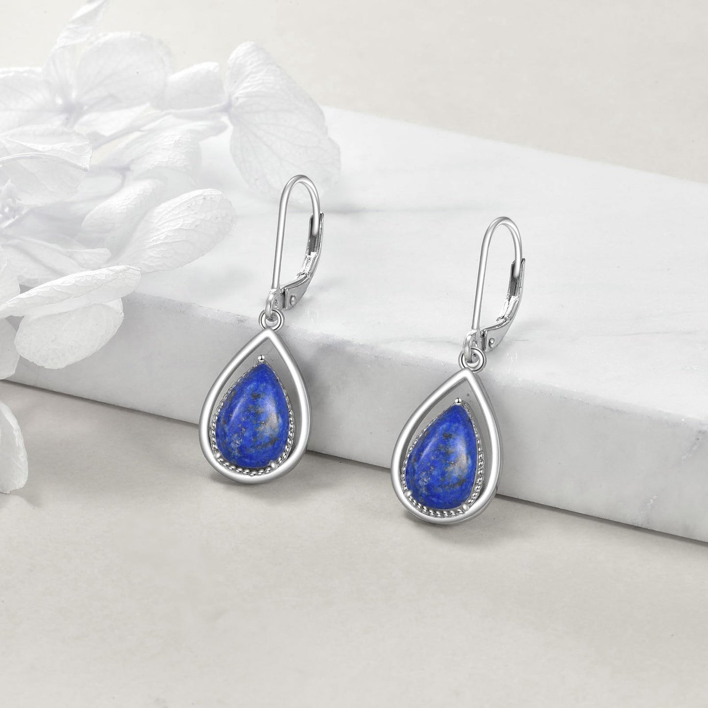 VONALA Lapis Lazuli Dangle Earrings 925 Sterling Silver Lapis Teardrop Leverback Earrings Jewelry Gifts for Women
