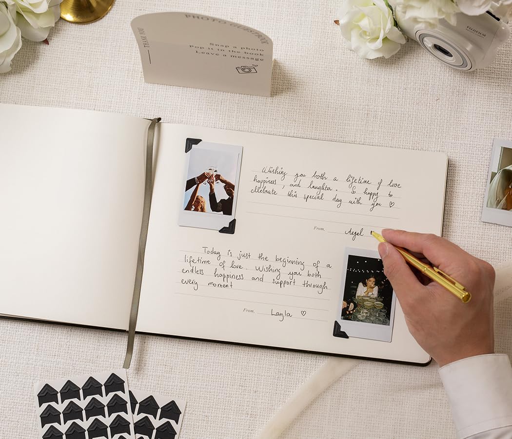 Modern Album Designs Our Wedding Photo Guest Book Set - Sign, Photo Corner Stickers Pen, Box, Layout Pages for Instant Photos Photo Booth Weddings Bridal Showers Engagement Events (Olive)