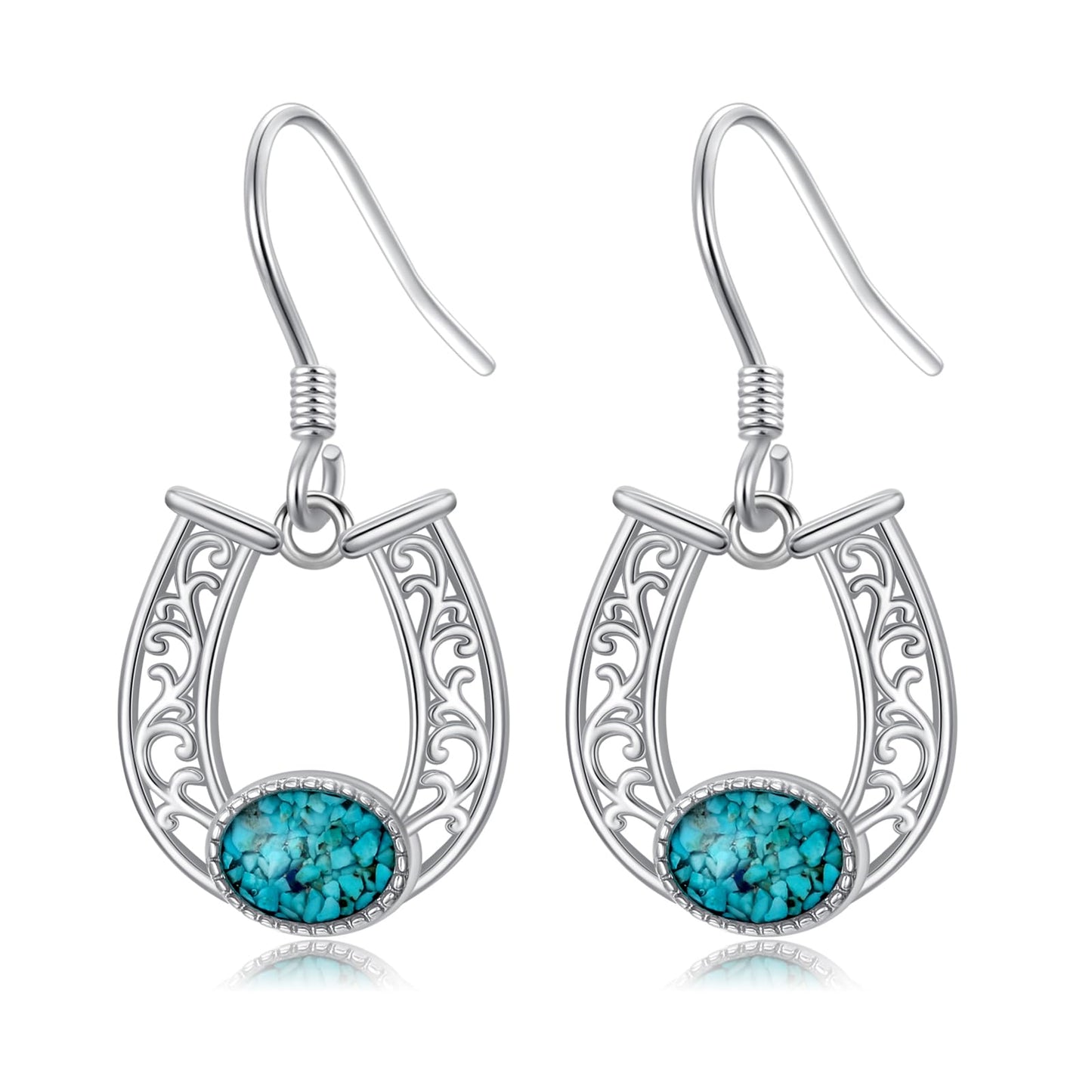 KoyeKei Horseshoe Earrings Gifts for Mom 925 Sterling Silver Turquoise Horseshoe Dangle Drop Earrings Western Country Jewelry Horse Graduation Gifts for Women Her