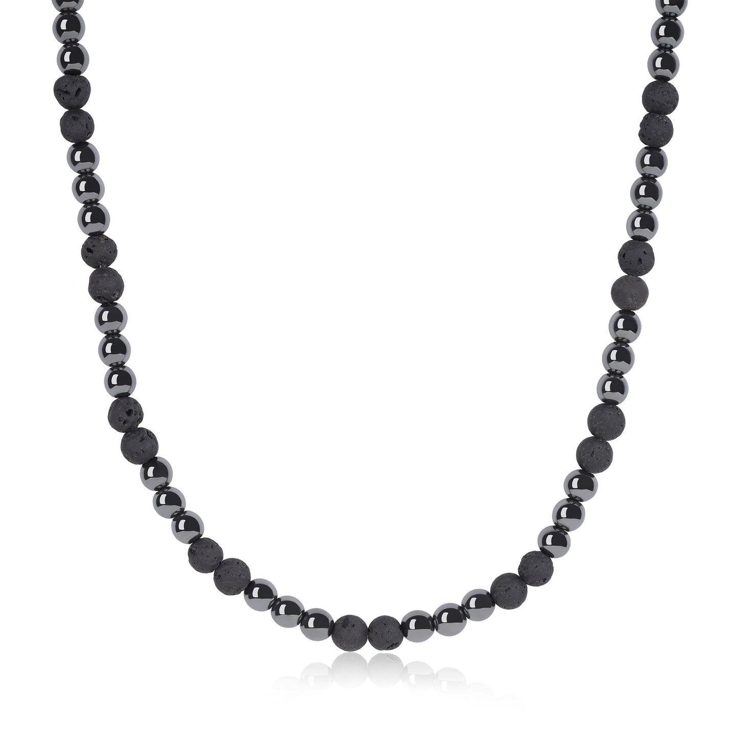 GAVU Lava Hematite Men's Beaded Stone Necklace 20"