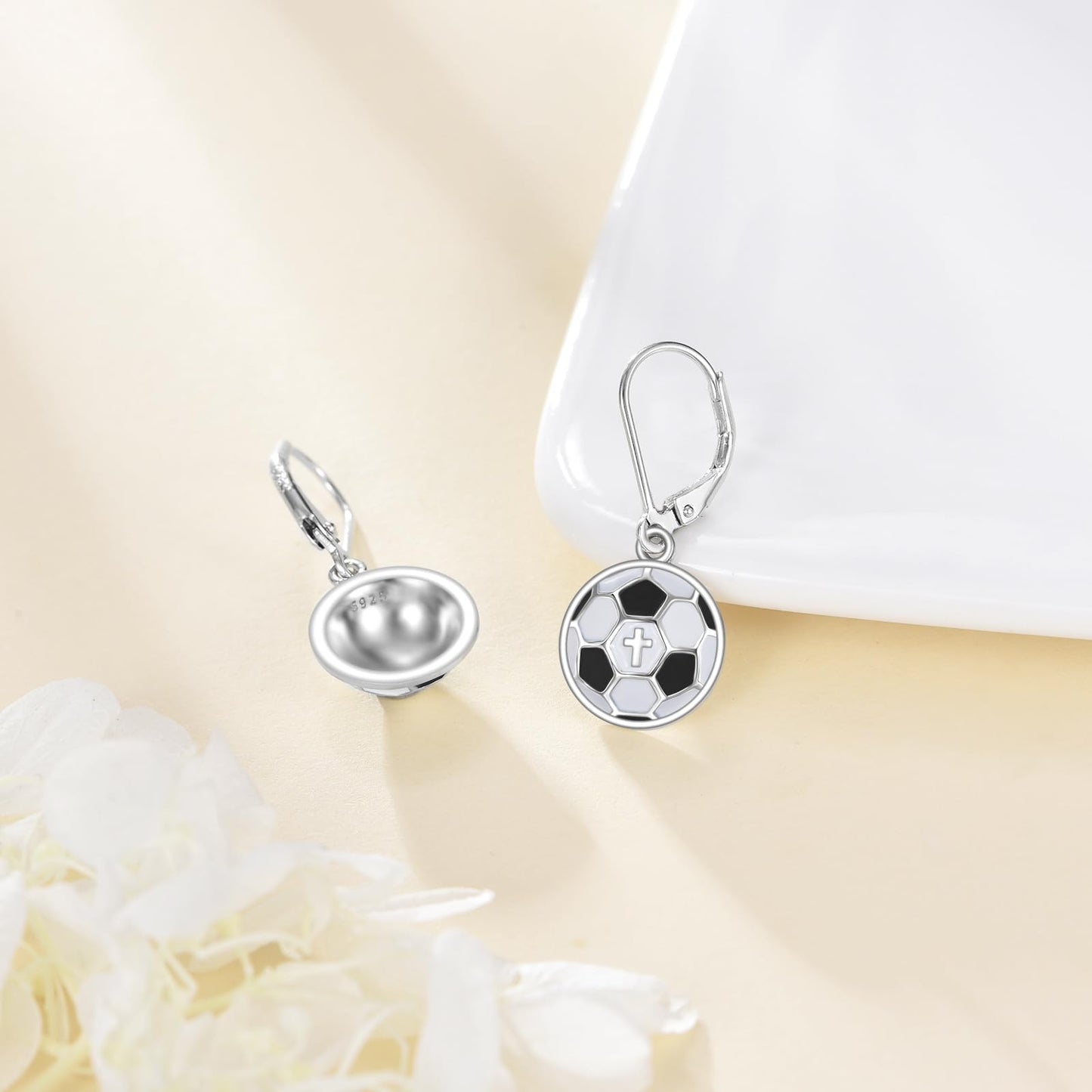 Soccer Earrings for Women 925 Sterling Silver Soccer Leverback Dangle Earrings Sports Jewelry Gifts