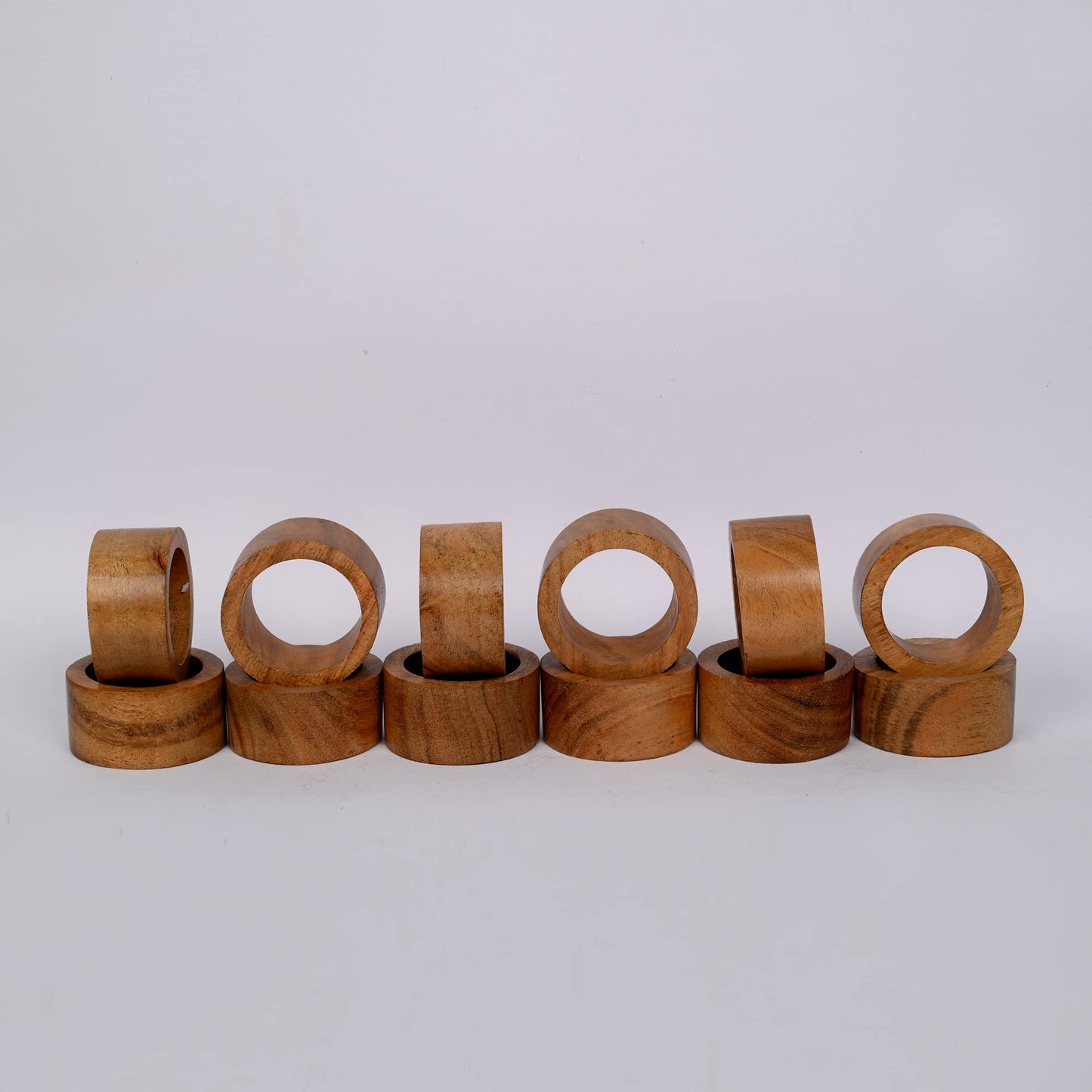 SAMHITA Handmade Acacia Wood Napkin Ring Set of 12 for Dining, Anniversary, Birthday, Christmas | Napkin Ring for Home and Kitchen Décor