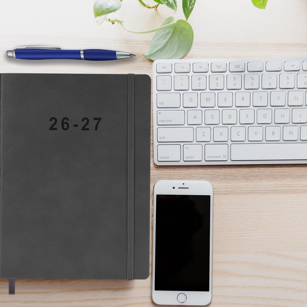 26-27 Academic Planner - Weekly and Monthly Planner, Jul 2026 - Jun 2027, Vegan Leather Cover, Elastic Closure, 8.5"x11", Grey