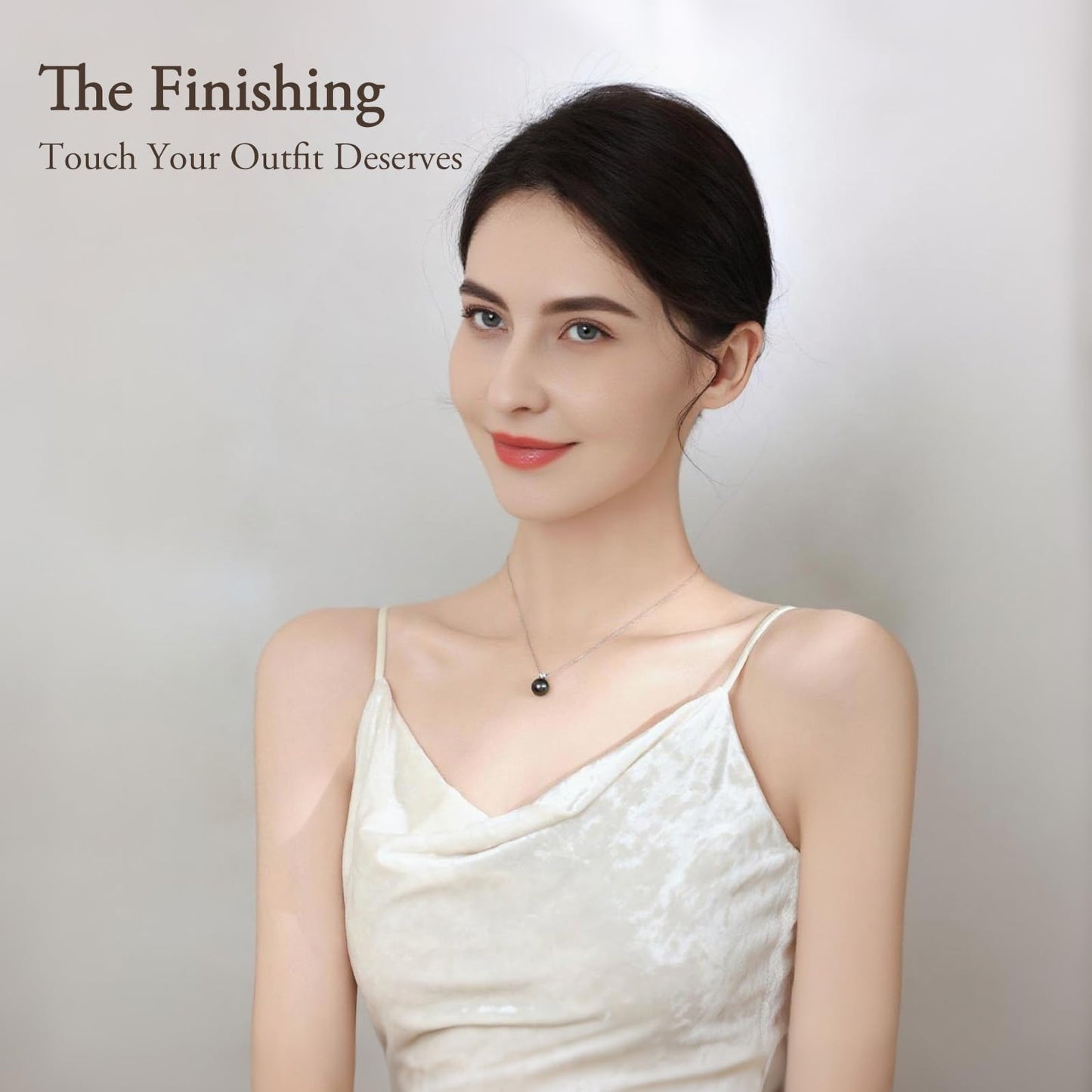 Tahitian Black Pearl Silver Necklace AAA+ Natural Pearl Necklace Gift for Women Necklace Birthday Christmas Mothers Day Gift for Girlfriend Wife Black Pearl Pendant Silver Necklace