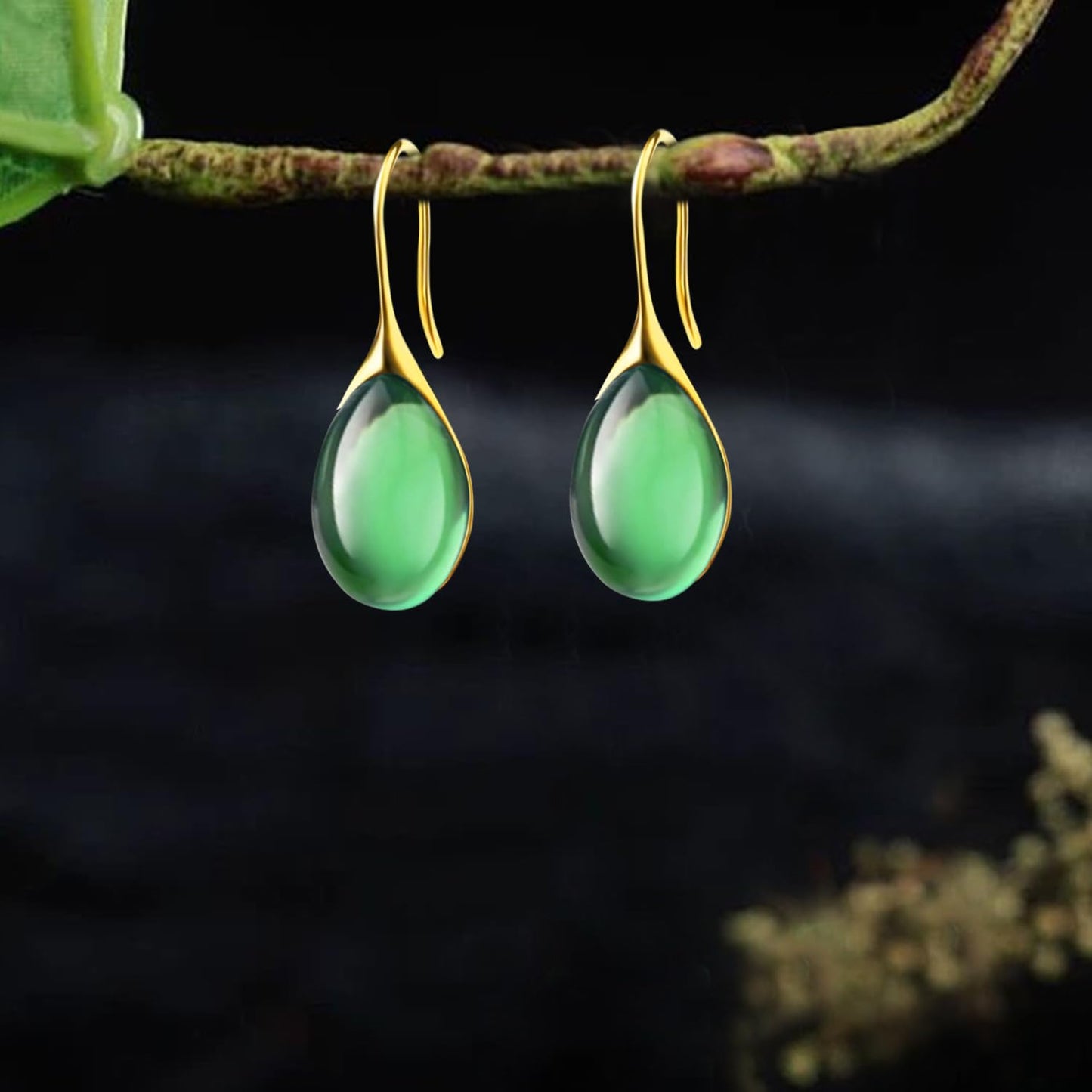 JIMARIN Lightweight Vintage Sparkly Crystal Rhinestone Teardrop Dangle Drop Earrings Bohemian14K Gold Geometry Hook Earring for Women (Gold Green)