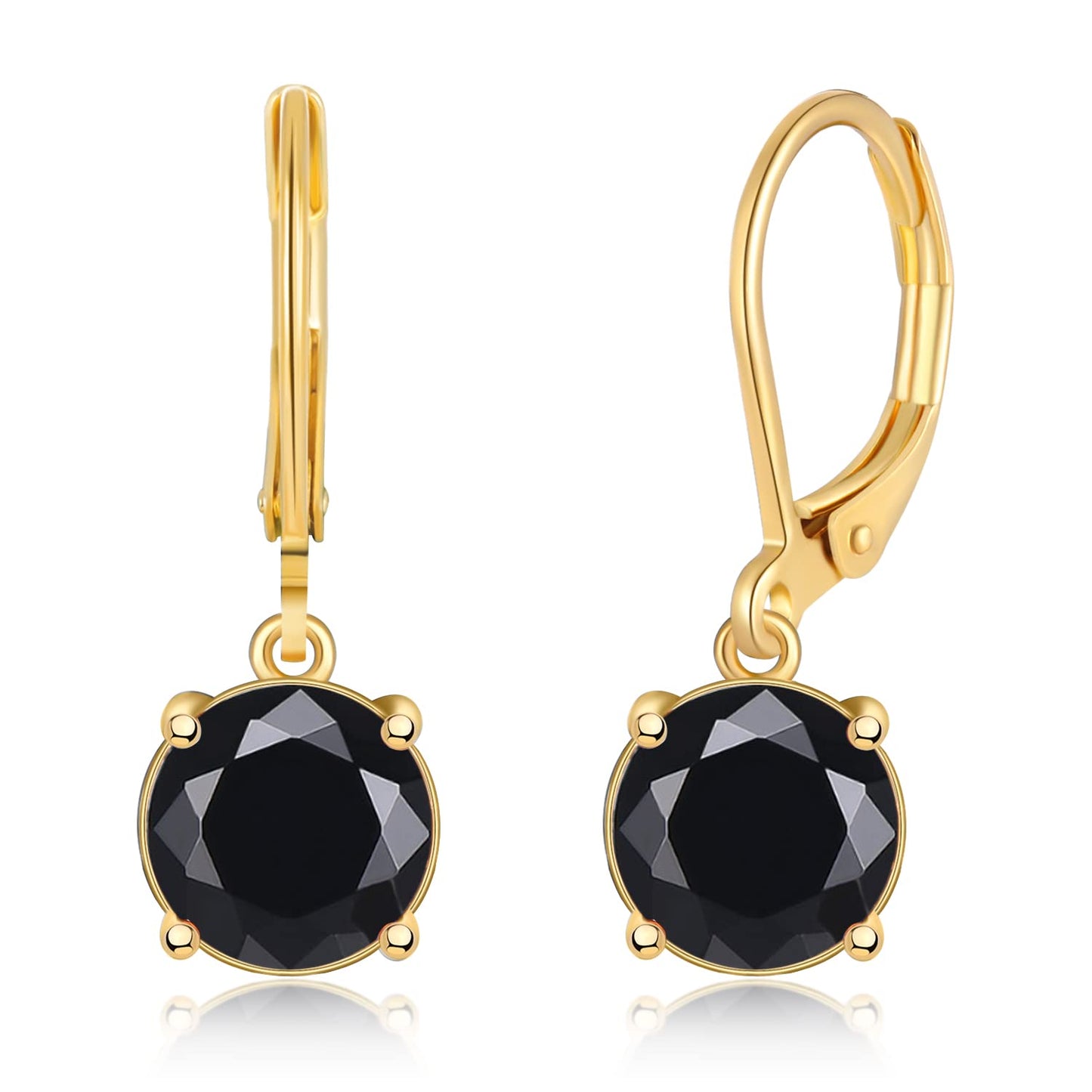 CiNily Leverback Dangle Earrings Created Black Crystal Drop Earrings 14K Gold Plated Jewelry for Women 8 mm