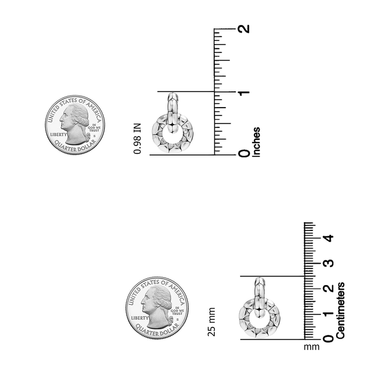 LeCalla 925 Sterling Silver Omega Back Earrings Antique Small Detachable Double Hoop Earrings Door Knocker Earring with Omega Clip-On Closure for Women 25 MM