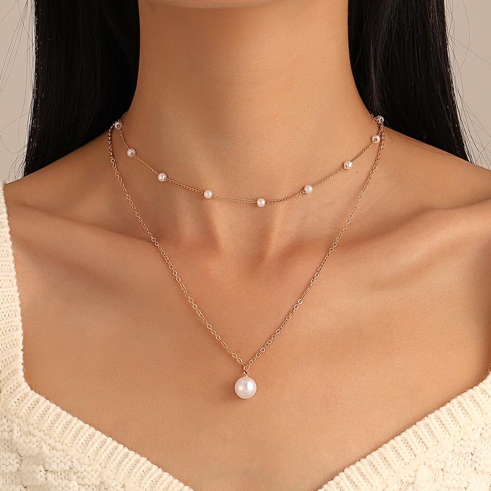 JELLYSEE Gold Necklaces for Women - 14K Gold Plated Layering Necklaces Trendy Circle Paperclip Chain Pendant Choker Necklace, Simple Diamond Cross Bow Jewelry Set Gifts for Women