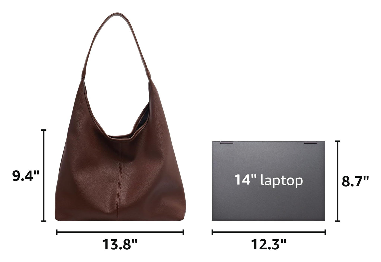 Hobo Bags for Women Slouchy Tote Bag Soft Casual PU Leather Shoulder Purses 2pcs Work Everyday Handbags (Coffee)