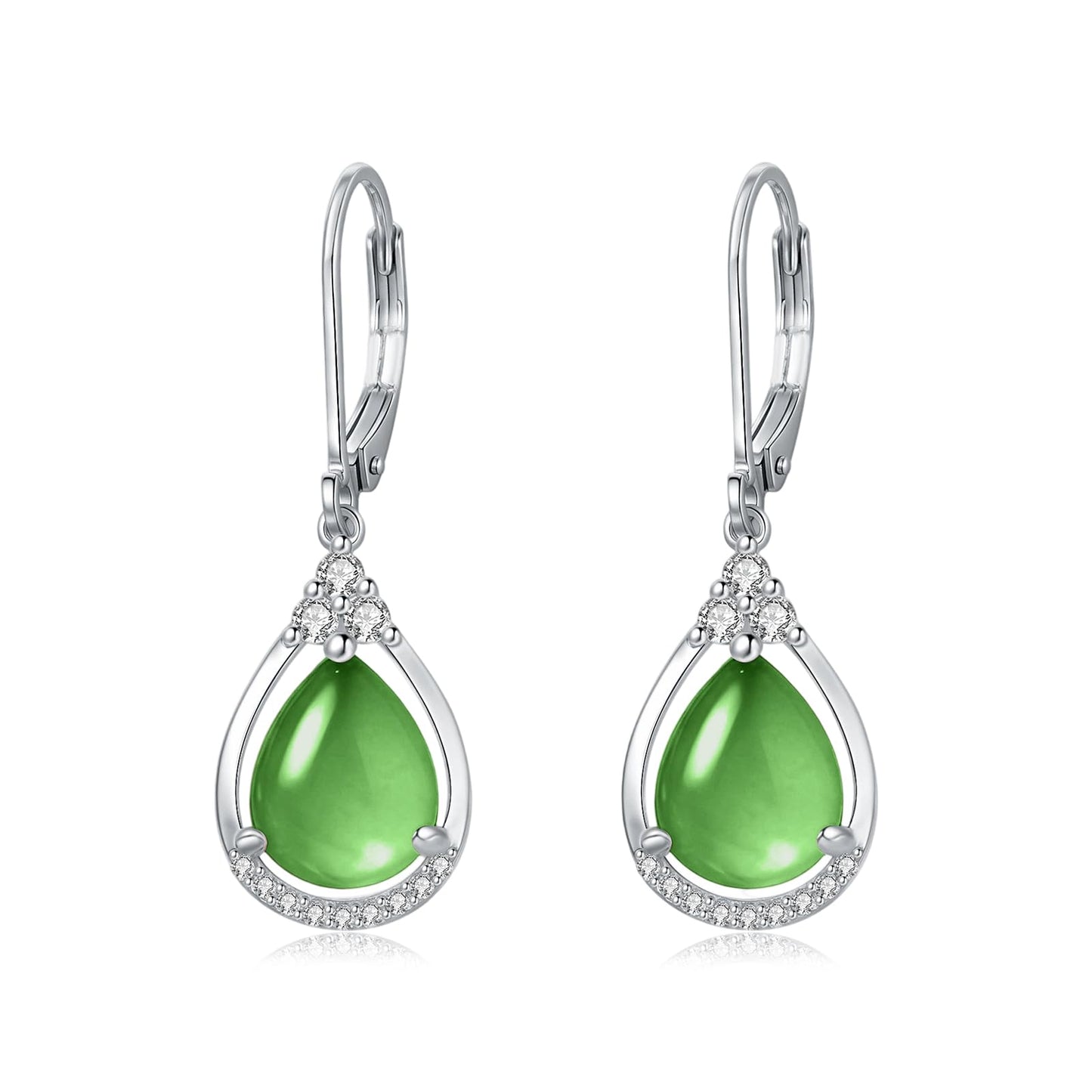 Green Earrings Sterling Silver Leverback Teardrop Dangles Earring Jewelry Christmas Gifts for Women