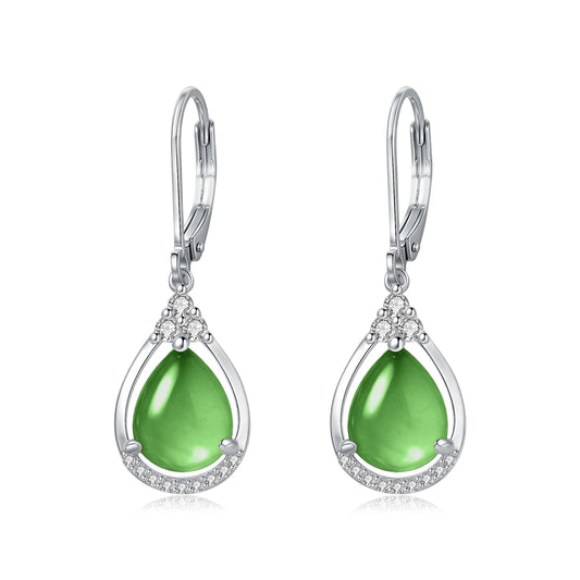 Green Earrings Sterling Silver Leverback Teardrop Dangles Earring Jewelry Christmas Gifts for Women