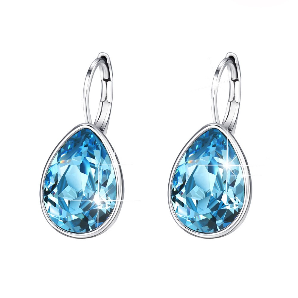 Xuping Jewelry Fashion Huggies Crystal Earring for Women (Sky Blue)