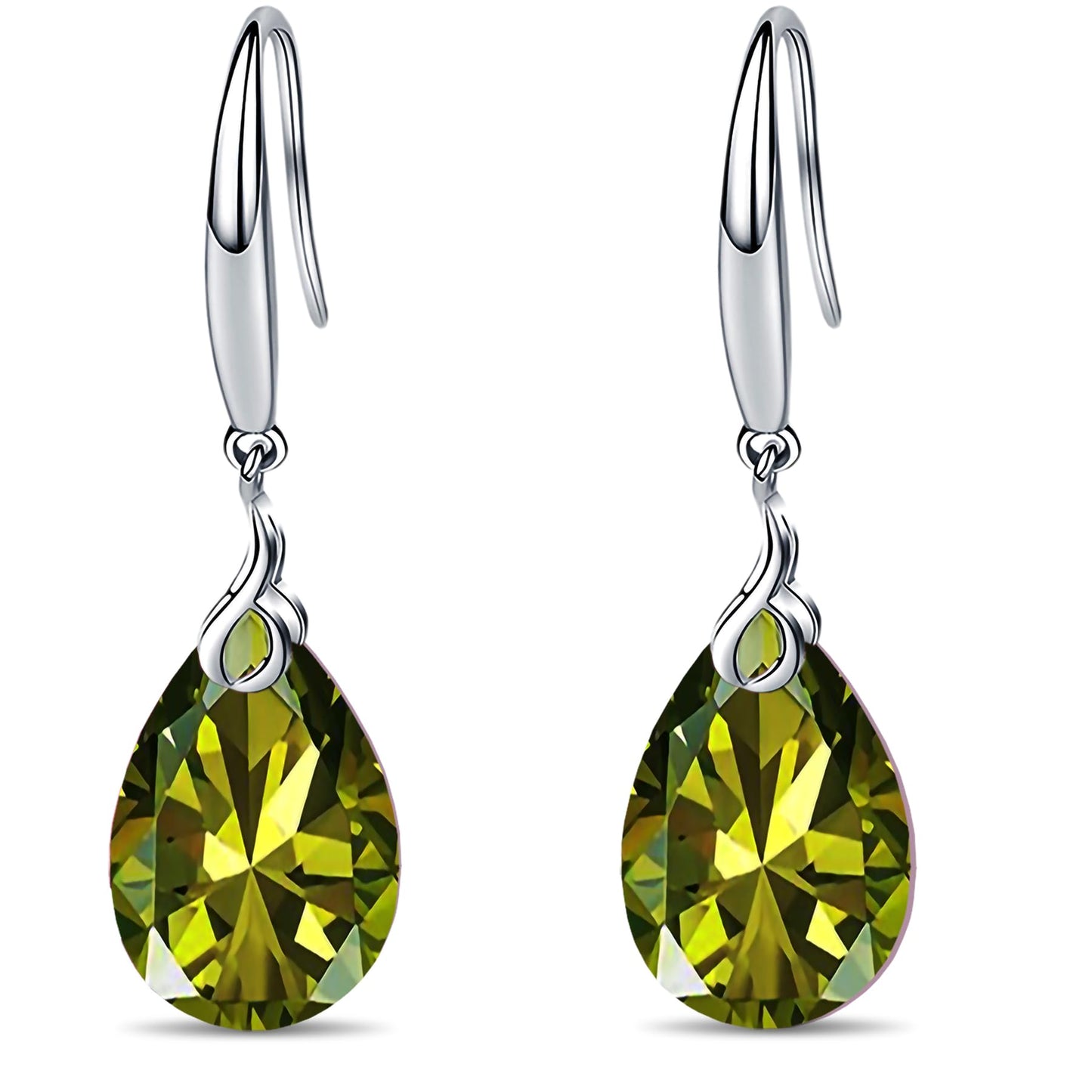 ML S925 Sterling Silver 12mm Naked Drill Crystal Earrings For Women (Earrings Olive Green Color)