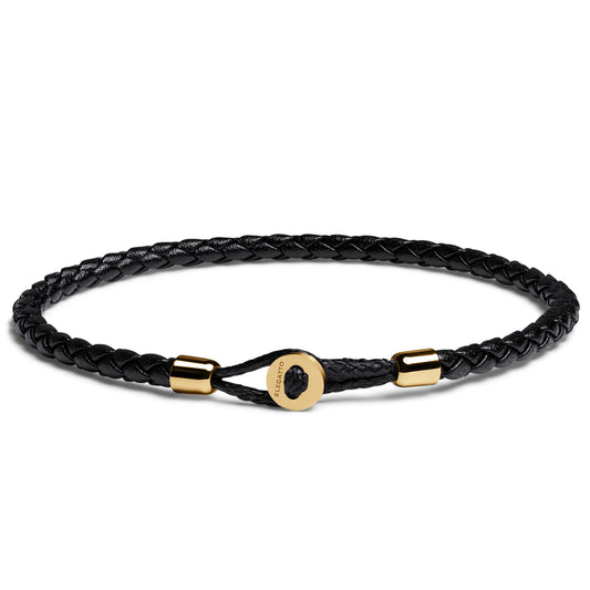 Elegatto Uno Premium Braided Leather Bracelet for Men | Full-Grain Leather with 18k Gold-Plated Stainless Steel Closure | Men’s Designer Bracelets | Gold Extra Large