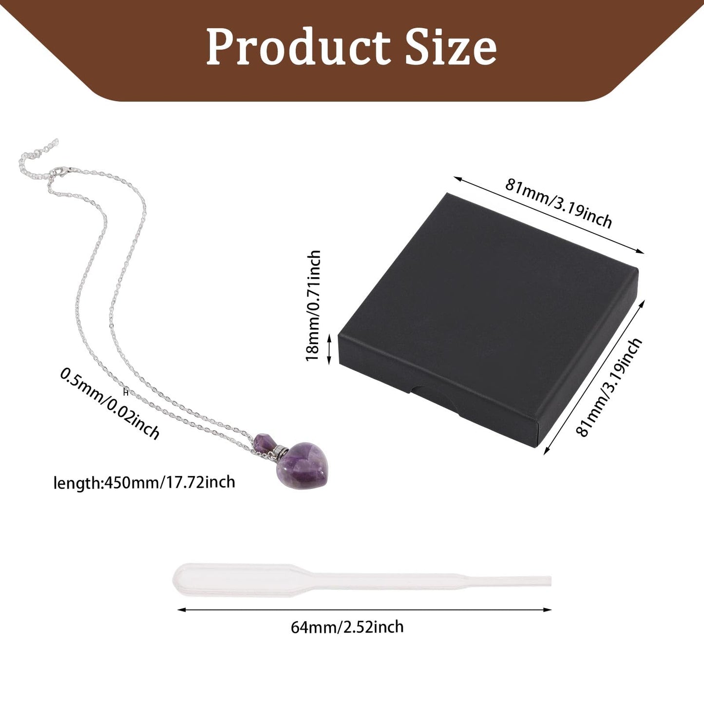 beinkmake Amethyst Heart Vial Necklace for Liquid with Dropper Perfume Bottle Pendant Necklace Glass Ashes Memorial Jewelry for Women