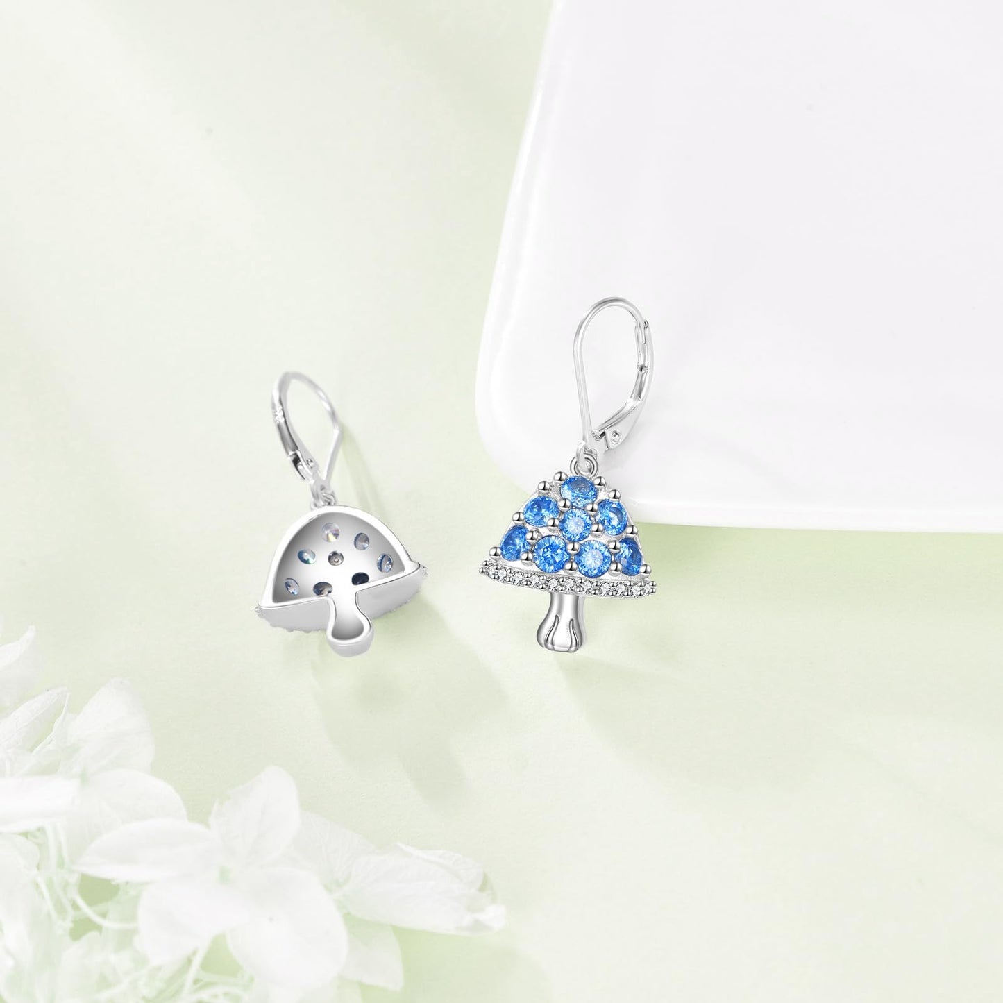 TIGER RIDER Blue Mushroom 925 Sterling Silver Leverback Earrings Mushroom Jewelry Gift for Women Birthday Christmas