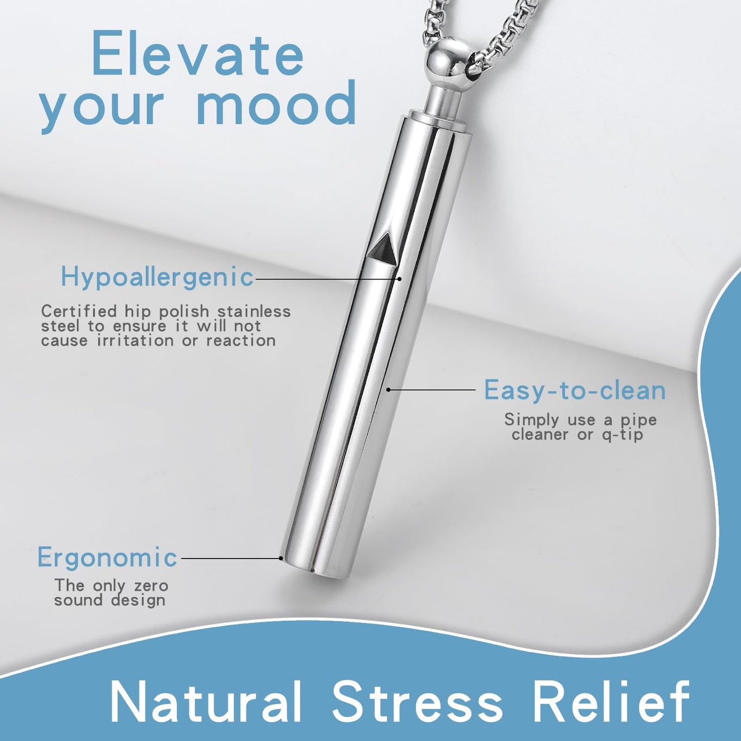 Anxiety Breathe Easy Necklace Mindfulness Breathing Necklace Breathlace Stainless Steel Pendant for Natural Calm & Stress Relief (Steel+Rainbow T)