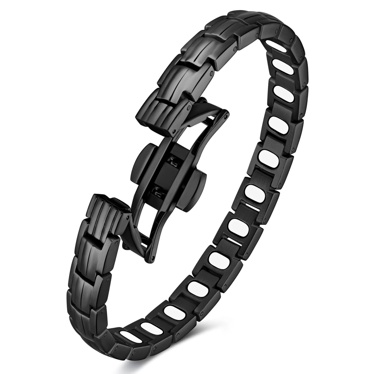 Feraco 5X Strength Magnetic Bracelets for Women, Stainless Steel Magnet Bracelet with Ultra Powerful 5000 Gauss Magnets, Upgraded Butterfly Clasp, Adjustable Jewelry Gift (Black)