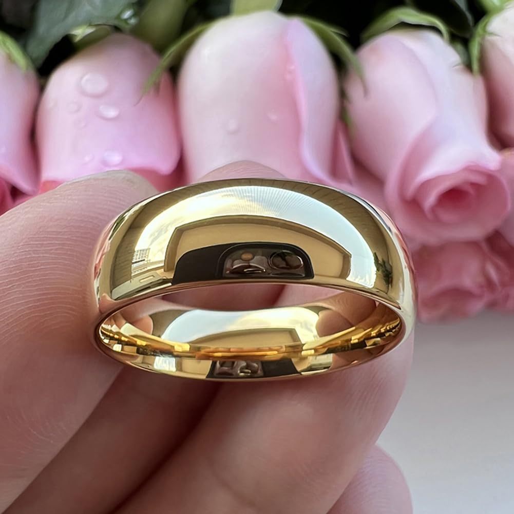 TUTISS 7mm Gold Tungsten Rings for Men Women Engagement Wedding Bands Domed Polished Comfort Fit Size 12