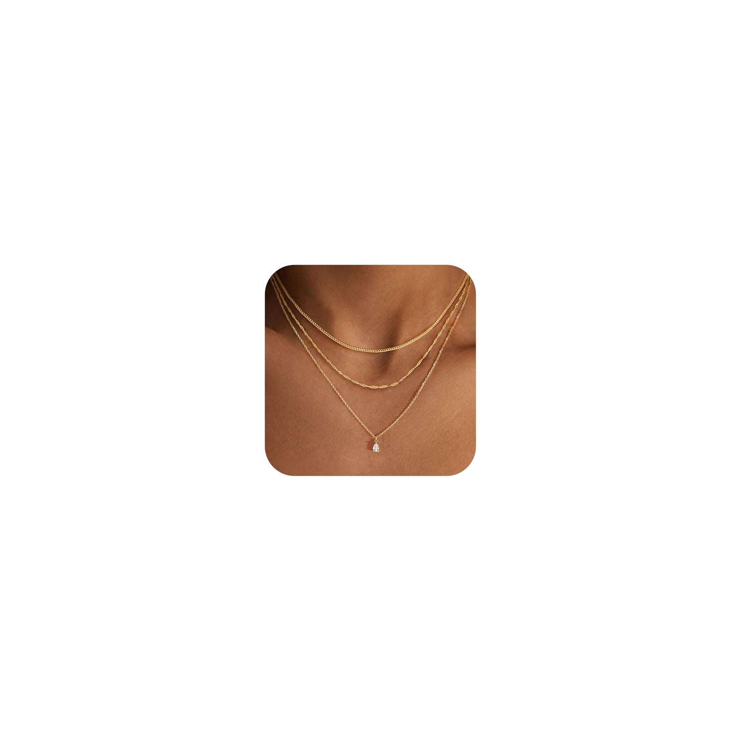 Layered Necklaces for Women Trendy,Stackable 14K Glod Plated CZ Pendant Necklace Dainty Gold Cuban Teardrop Necklace Choker Chain Small Cute Layered Necklaces Set for Women Fashion Jewelry Accessories