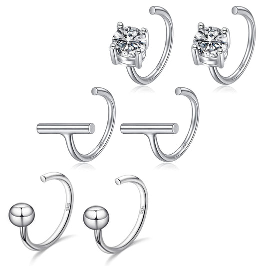 Half Hoop Earrings Set 925 Sterling Silver Bar Huggie Earrings Little Ball Huggie Hoops Cubic Zirconia Hugger Hoop Earrings for Women Open Hoop Earrings 3 pairs