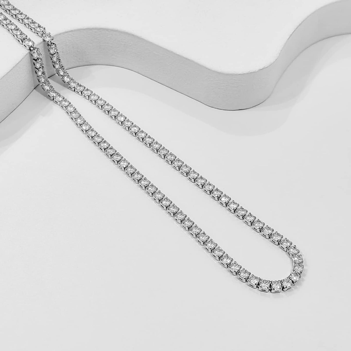 LULII Tennis Necklaces for Women 14K Silver Plated Rhinestone Choker Necklace Dainty Faux Cubic Zirconia chain for Women