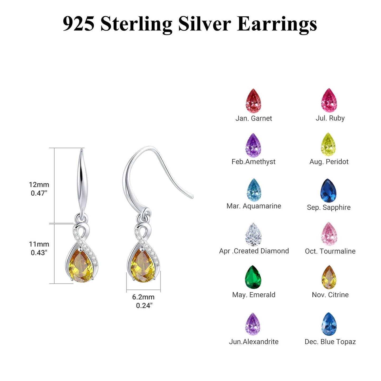 Infinity Birthstone Earrings 18K White Gold Plated 925 Sterling Silver Teardrop Infinity Drop Dangle Earrings November Birthstone Jewelry Birthday Gifts for Women Her Mother Wife