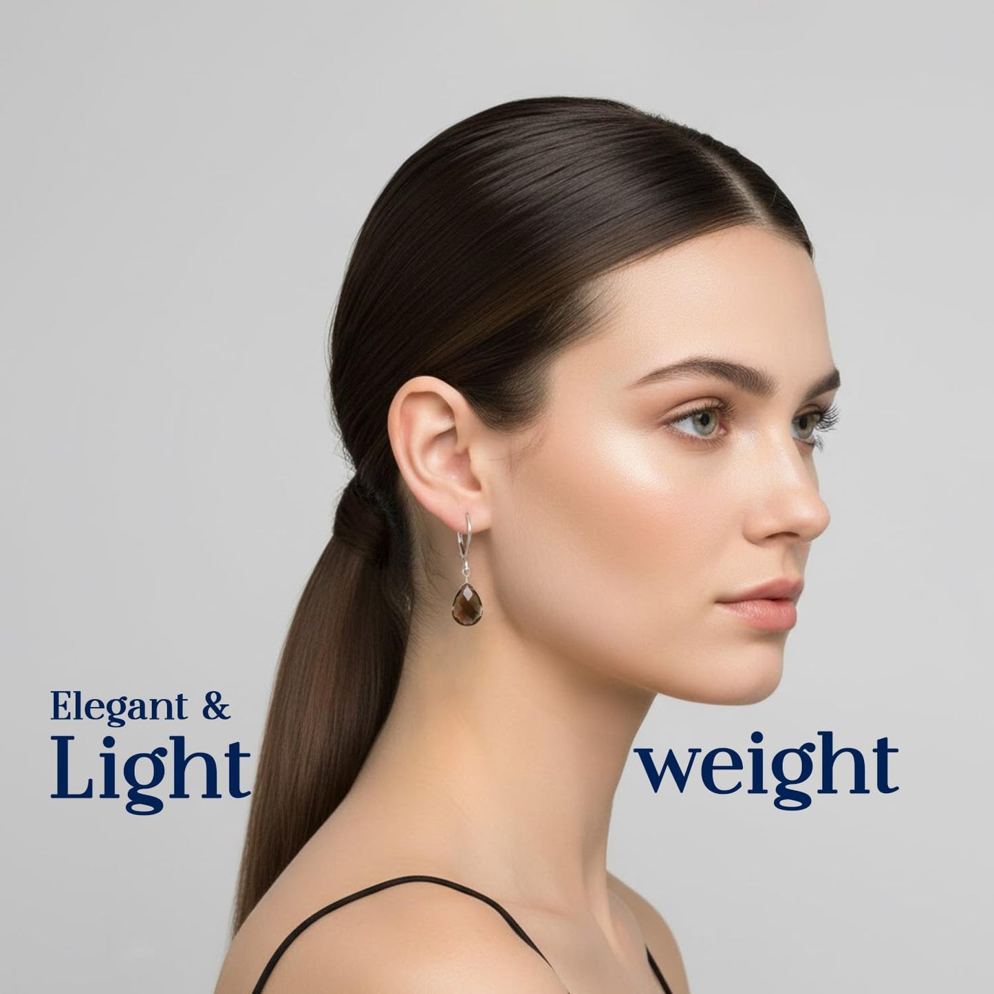 GemInspire Smoky Quartz Teardrop Dangle Earrings for Women, Leverback Pear Shaped Gemstone, 925 Sterling Silver Leverback, Handmade Lightweight Crystal Jewelry Gift