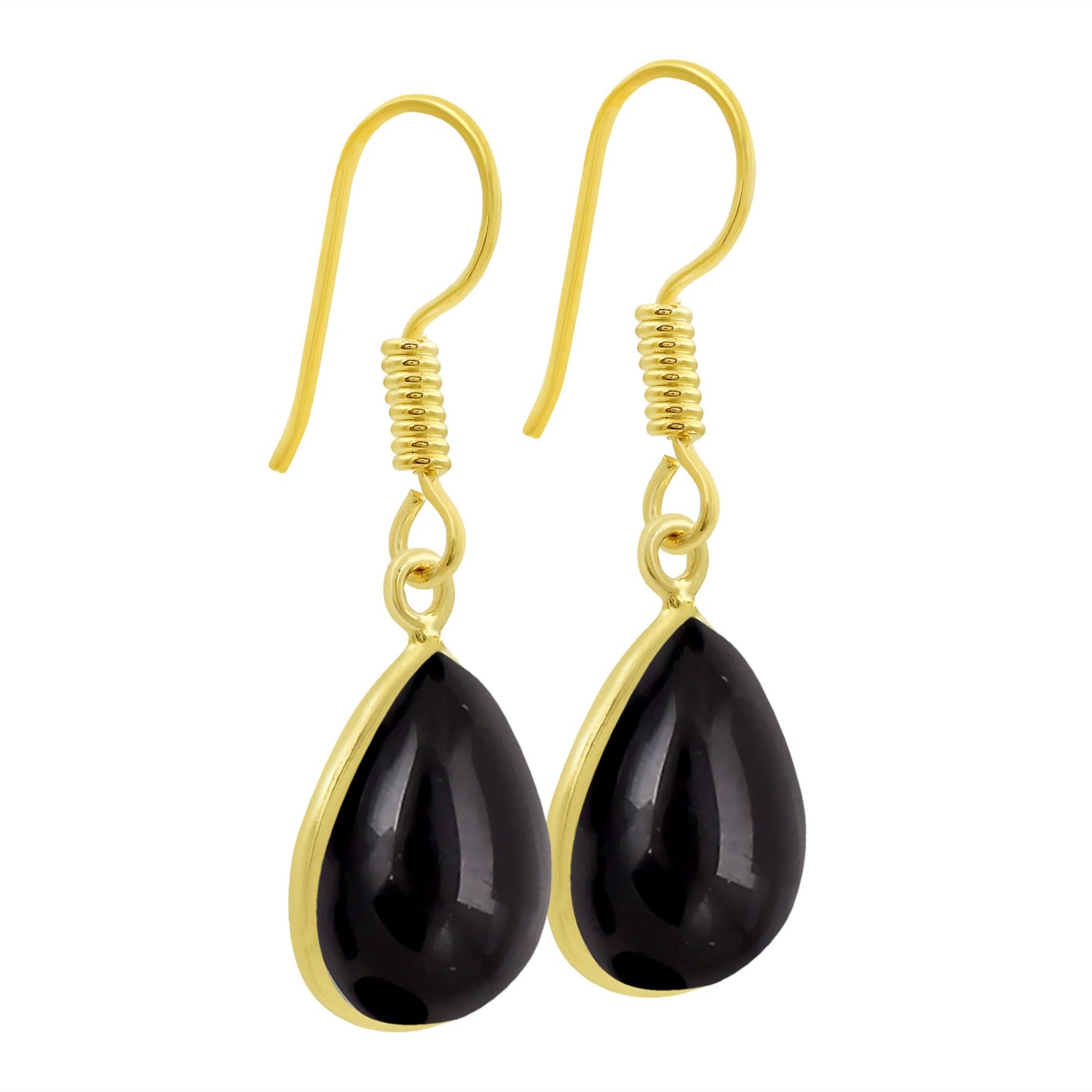 14K Yellow Gold Plated Natural Black Onyx Dangle Earrings for Women - July Birthstone Black Gemstone Teardrop Shape Earrings - Handmade Gifts for Her Mom Sister