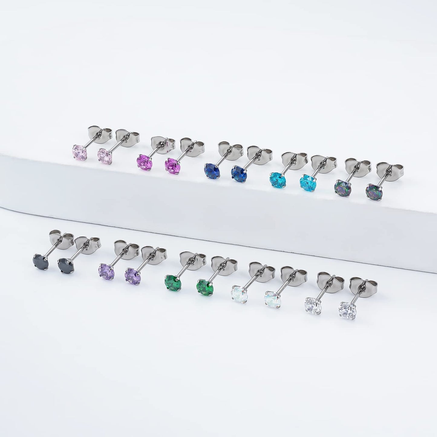 1 Pair Implant Grade Titanium Stud Earrings Set Hypoallergenic 3mm 4mm 5mm 6mm Cubic Zirconia G23 Titanium Earring Studs for Women Men for Sensitive Ear (4mm pink)