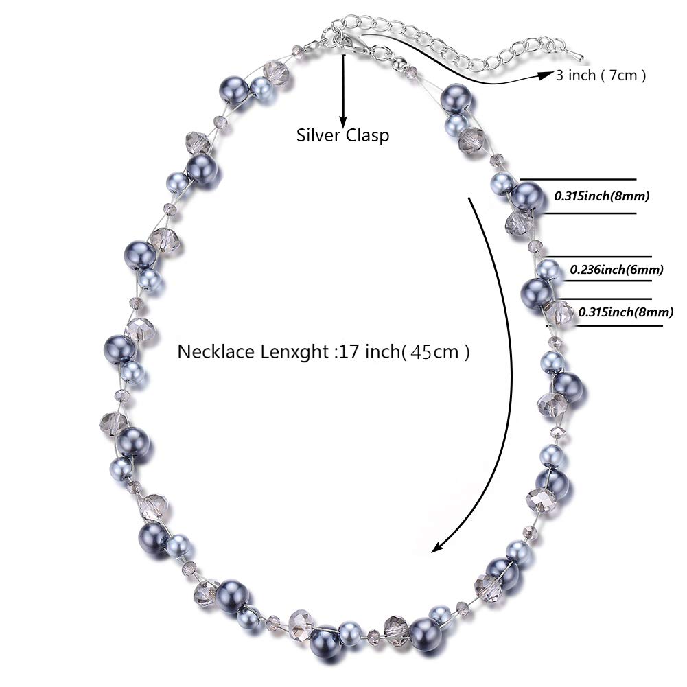 Short Beaded Turquoise Necklace For Women - Fashion Jewelry with Pearl and Crystal Bead, Birthday Gifts For Women (27-Grey)