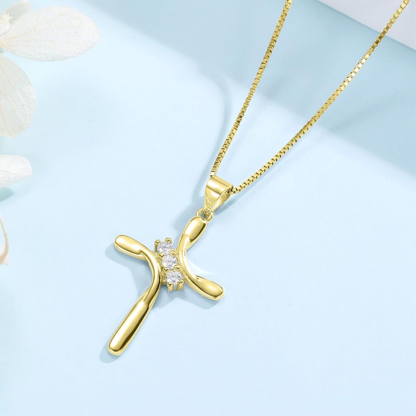 EVERU S925 Sterling Silver Cross Necklace for Women Birthstone Necklace with Cubic Zirconia 18K Gold Plated Cross Pendant Jewelry Ideal Gift Gold