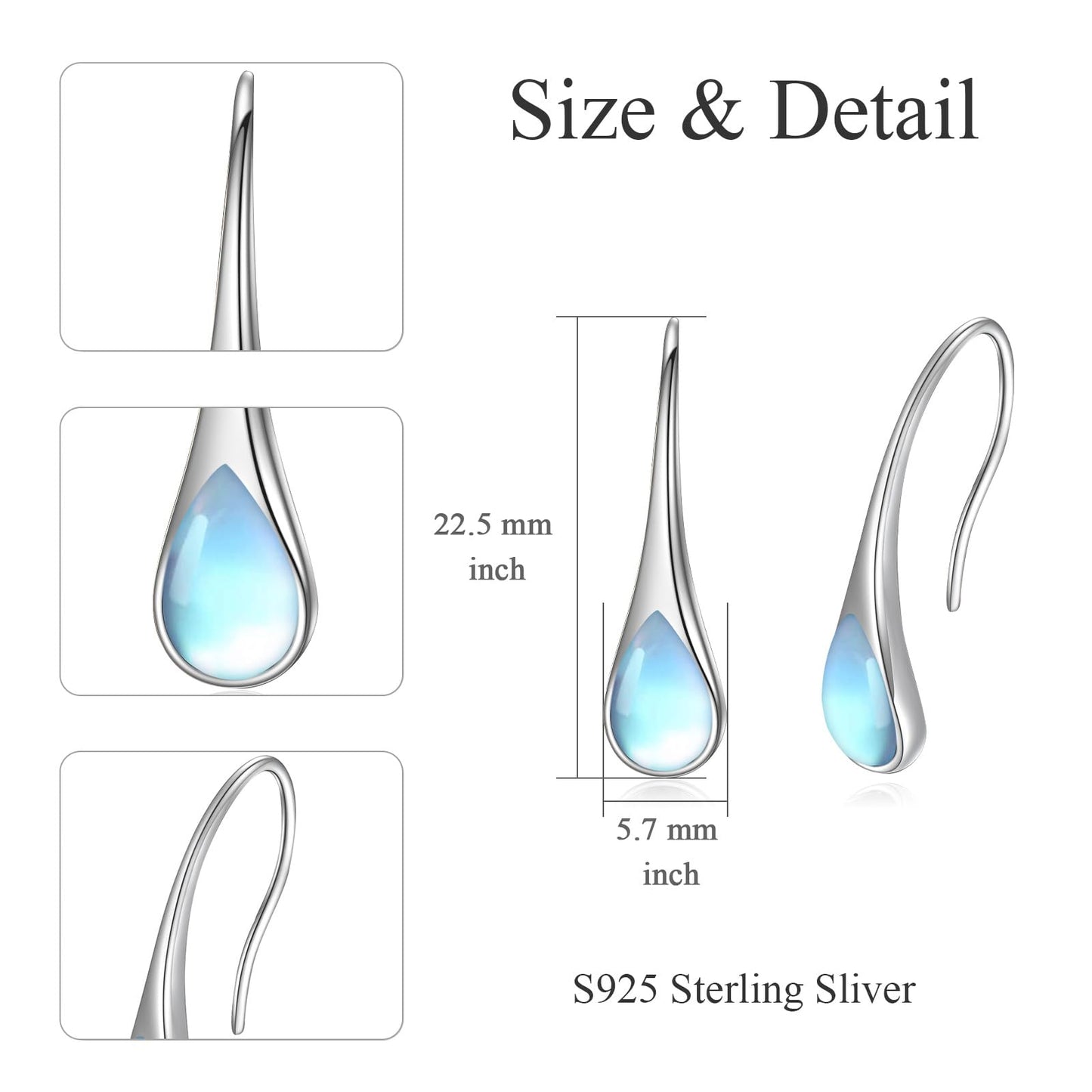 925 Sterling Silver Teardrop Earrings with Moonstone, Teardrop June Birthstone Jewelry Gifts for Women Wife Mom