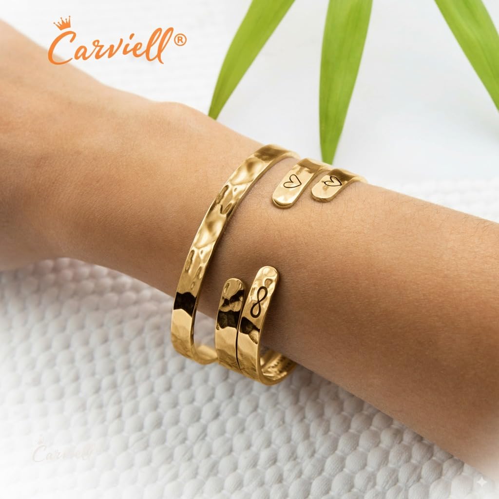 Carviell Gold Motivational Bracelet for Women – “Be Fearless in the Pursuit of What Sets Your Soul on Fire” Engraved Cuff, Inspirational Jewelry Gift for Friend, Sister, Daughter, or Yourself