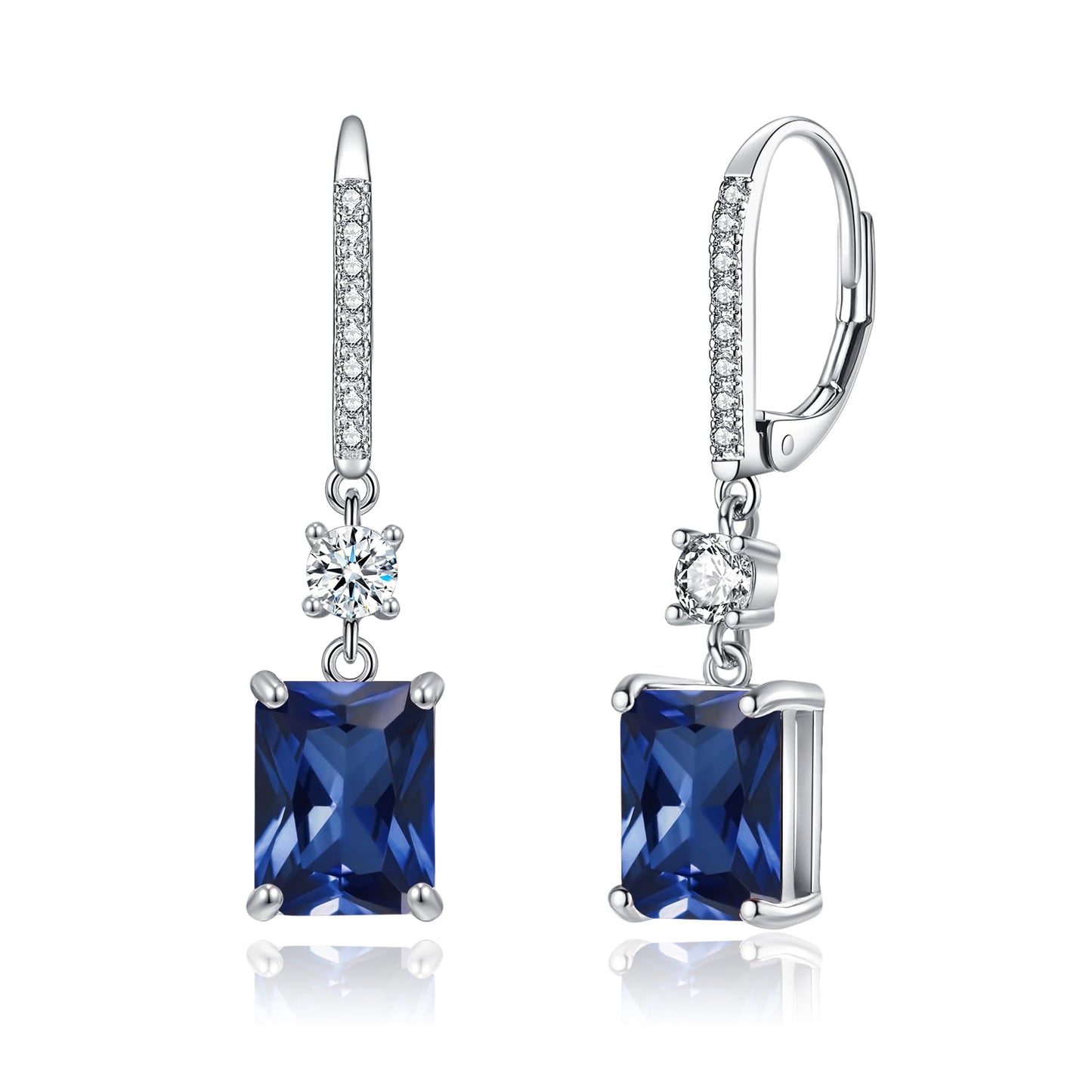 CiNily Leverback Earrings for Women Rectangular-cut Drop Dangle Earrings Hypoallergenic, 14K White Gold Plated Navy Blue Cubic Zircon Earrings Diamond Dangle Earrings Jewelry for Sensitive Ear