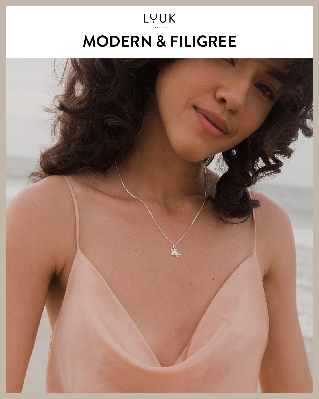 LUUK LIFESTYLE Necklace in 925 sterling silver with turtle pendant, HAPPINESS gift card, travel lucky charm, 19” adjustable length, women's festival jewelry, fashion accessory, marine motif, silver