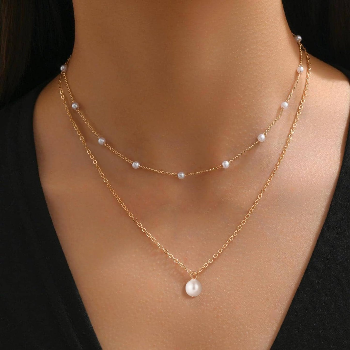 JELLYSEE Gold Necklaces for Women - 14K Gold Plated Layering Necklaces Trendy Circle Paperclip Chain Pendant Choker Necklace, Simple Diamond Cross Bow Jewelry Set Gifts for Women