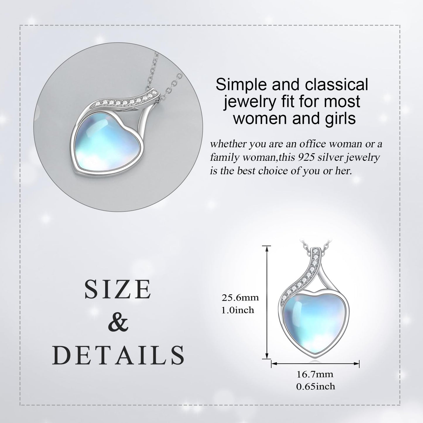 YAFEINI 925 Sterling Silver Moonstone Necklace Cubic Zirconia Heart Pendant Necklace Jewelry for Women (WW-Moonstone Cubic Zirconia Necklace)