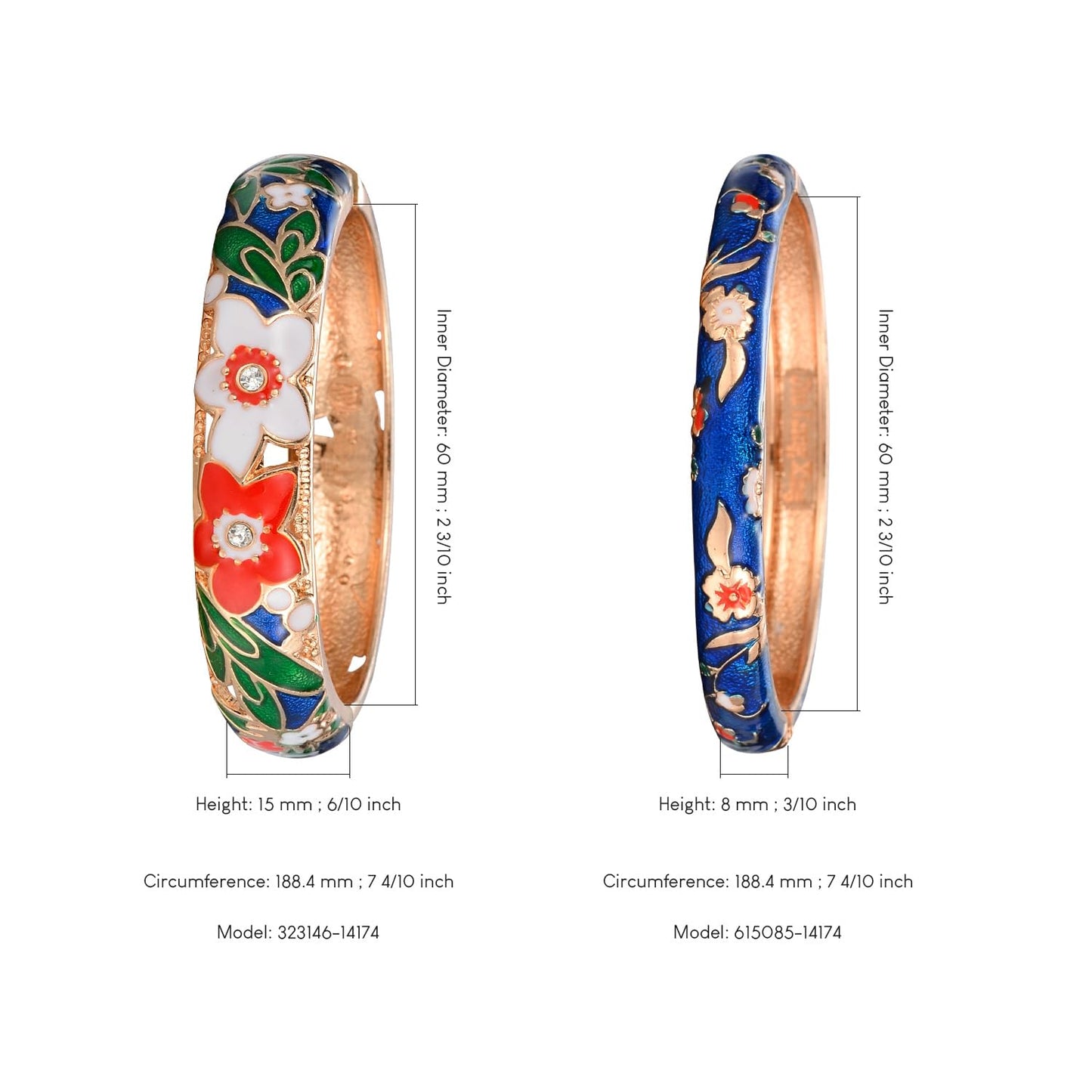 UJOY Fashion Cloisonne Bangle Jewelry Hollowed Rose Handmade Enamel Gifts Cuff Open Bracelet Bangles for Women Gilrs 88A11-3pcs Navy Blue