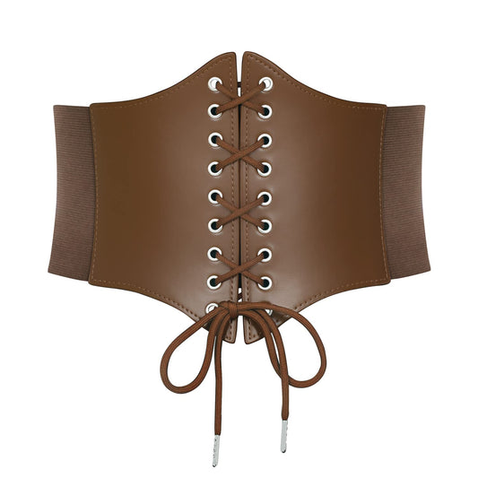LEACOOLKEY Lace-up Cinch Belt, Women Corset Waist Belt, Tied Corset Elastic Belt, Obi Belt for Women for Dress, Halloween Accessories