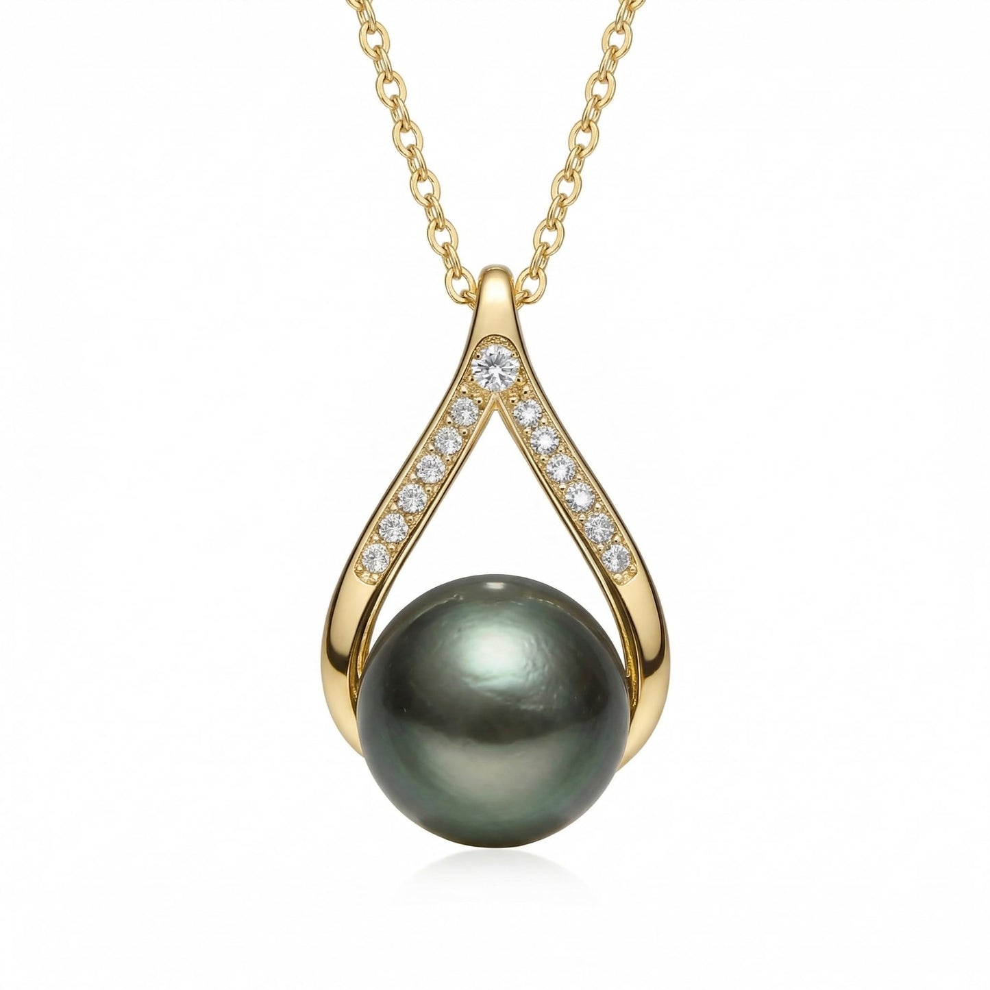 14K Gold Tahitian Black Pearl Necklace, 9-10MM Natural Black Pearl-Moissanite Pendant with 18+2 Inch Chain, Mother's Day Valentine's Gift for Her Wife Mom Girlfriend