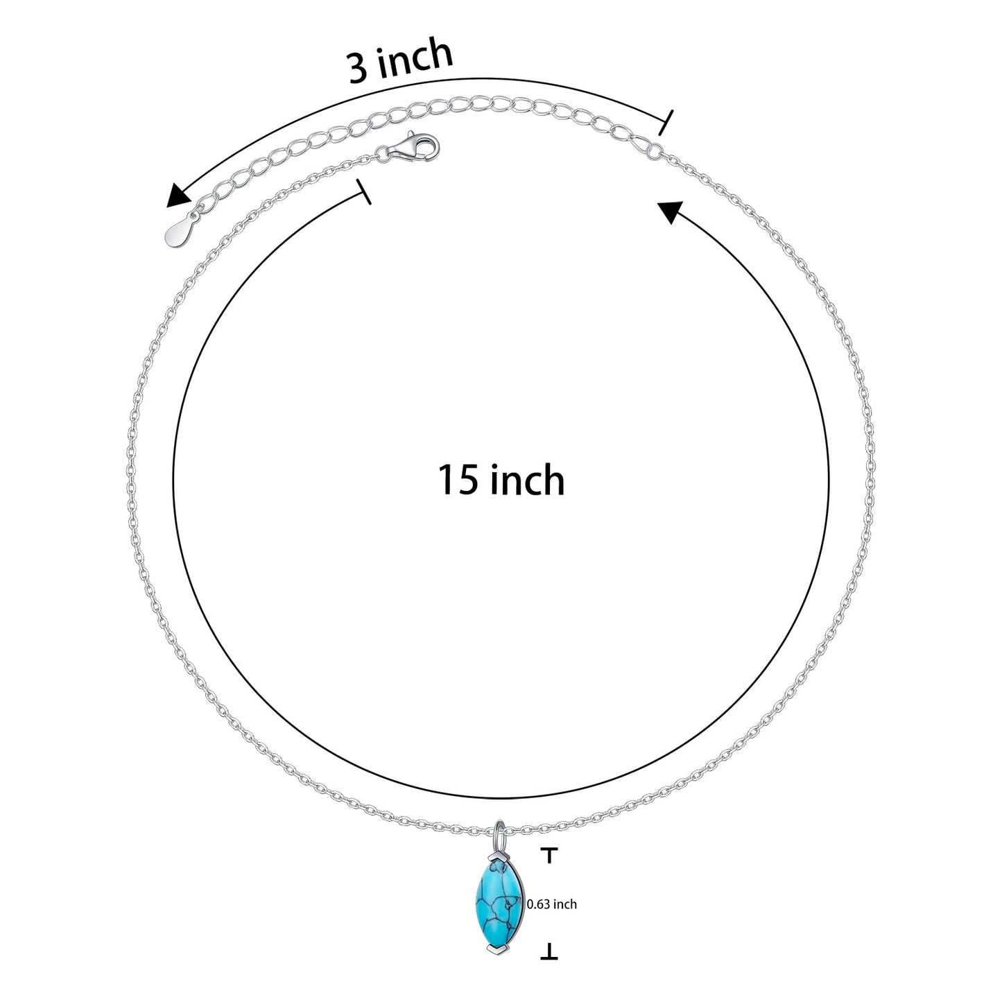 FLYOW Dainty Marquise Necklace 925 Sterling Silver Solitaire Turquoise Pendant Jewelry for Women Birthday Gifts (Turquoise Marquise)