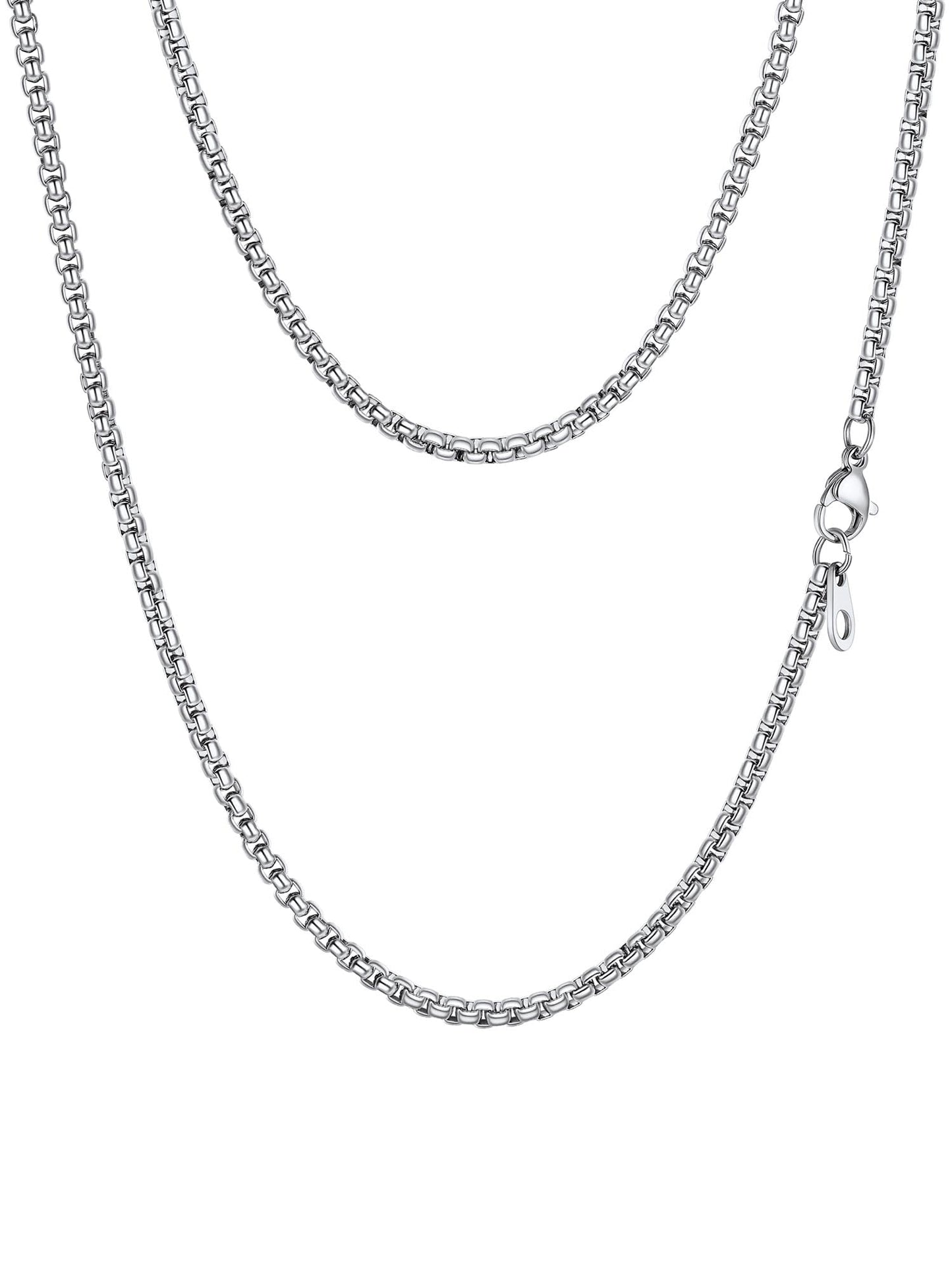 PROSTEEL Mens Chain Necklace, Squre Rolo Link Chains Stainless Steel Necklace 2mm Waterproof & Strong Lobster Clasp Men and Women Jewelry with Gift Box 18in