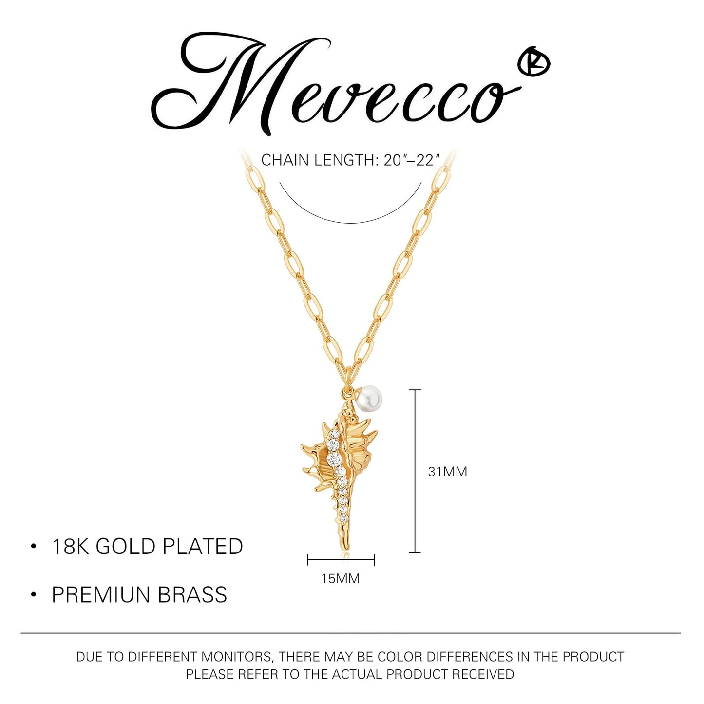 MEVECCO Dainty Gold Conch Pendent Necklace for Women 18K Gold Plated Conch Necklace Boho Beach Handmade Ocean Jewelry for Holiday